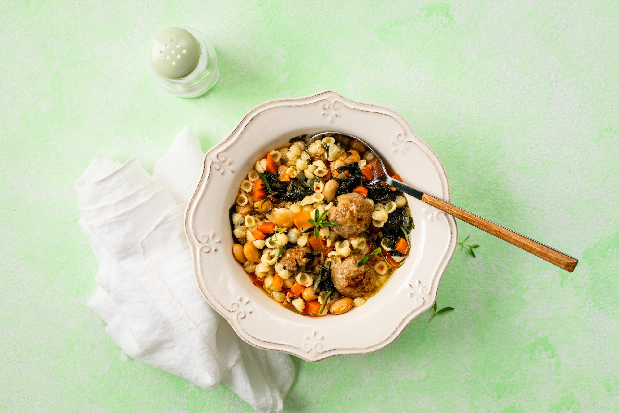Roasted vegetable and herby grain bowl